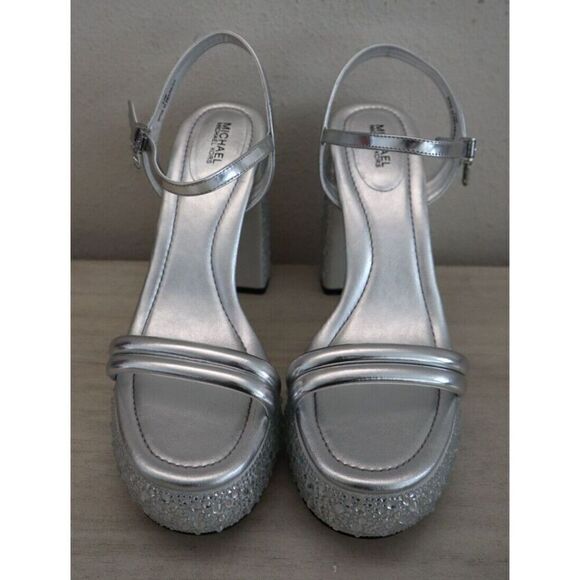Michael Kors Women Sz 8.5M Silver Metallic Embellished Laci Platform Sandals - Picture 9 of 11